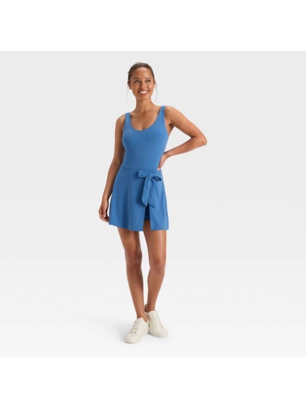 JoyLab - Women's Knit Front Tie Active Dress Dark Blue